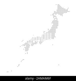 Mappa del Giappone punteggiata, punto grigio, su sfondo bianco. Illustrazione del vettore. Web design, carta da parati, volantini, inviti, poster, brochure, banner. Illustrazione Vettoriale