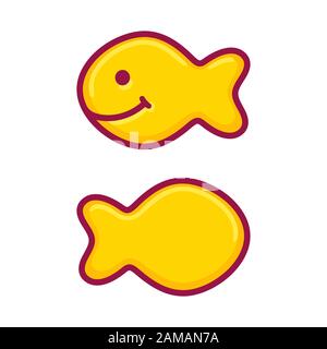 Cracker salati a forma di pesce. Illustrazione vettoriale in stile cartone animato carino. Illustrazione Vettoriale