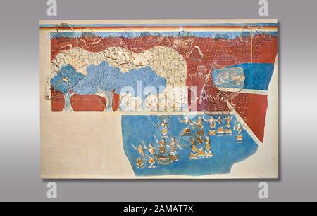 Minoan 'Sacred Grove and Dance Freco', arte da muro dal Palazzo di Cnosso, 1600-1450 a.C. Museo Archeologico Di Heraklion. Sfondo Grigio. Questo Neopalat Foto Stock