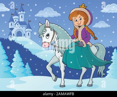 Winter principessa cavallo equitazione 2 - eps10 vettore illustrazione. Illustrazione Vettoriale