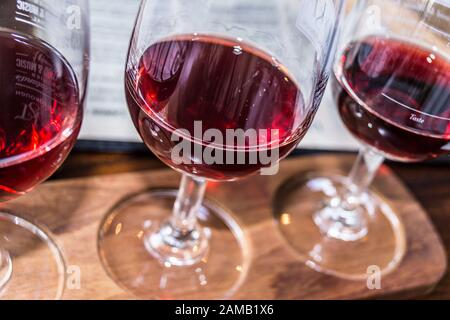 Degustazione di vini rossi, Martinborough Hotel, Martinborough, Wairarapa, Nuova Zelanda Foto Stock