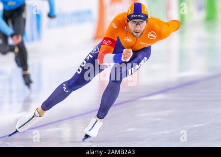 Heerenveen, Paesi Bassi. 12th Gen 2020. Heerenveen, Thialf Ice Stadium, 12-01-2020, Stagione 2019/2020, European Single Distances Championships. 1000m Men, Thomas Krol durante la partita EC Single Distances 12-02-2020 Credit: Pro Shots/Alamy Live News Foto Stock