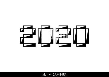 Felice anno nuovo cinese del Rat. Numero di iscrizione 2020. Modello di disegno del biglietto di auguri in stile bitmap pixel art per vacanze invernali. Festa banne Illustrazione Vettoriale