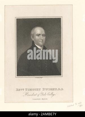 Revd Timothy Dwight, DD, presidente del Yale College Volume Numbers qui riportato si riferiscono ai numeri di volume originali della pubblicazione, non della pubblicazione di Lossing. Tra i centri di stampa si annoverano Henry Bryan Hall, S.V. Caccia E Max Rosenthal. Titolo dalla pagina del titolo del volume extra-illustrato. EM4893; Revd. Timothy Dwight, D.D., presidente dell'Yale College. Foto Stock