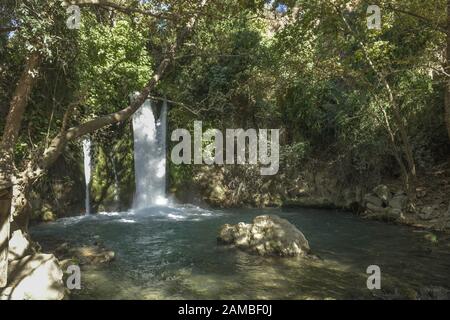 Bach Hermon Mit Banias Fall, Golanhöhen, Israele Foto Stock