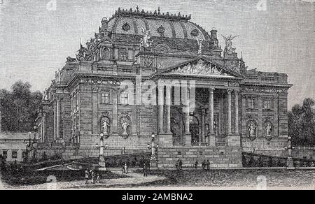 Il teatro di Wiesbaden, Germania, nell'anno 1895 / das Theatre von Wiesbaden, Deutschland, im Jahr 1895, Historiisch, riproduzione digitale migliorata di un originale del 19th secolo / digitale Reproduktion einer Originalvorlage aus dem 19. Jahrhundert, Foto Stock