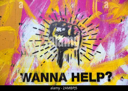 MEDELLIN, Colombia - 12 settembre 2019: Arte di strada della Comuna 13 a Medellin, Colombia. Una volta noto come Colombias più pericoloso barrio, oggi graffiti Foto Stock