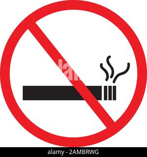 No Smoking Area Sign in Cartoon Acting for logo. Non fumare, proibire il segno, icona isolata, sigaretta barrata, in cerchio rosso Illustrazione Vettoriale