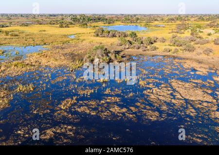 Veduta aerea del Delta dell'Okavango durante l'alluvione annuale, Botswana Foto Stock