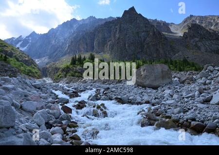 Wild Stream Nel Parco Nazionale Di Ala Archa, In Kirghizistan Foto Stock