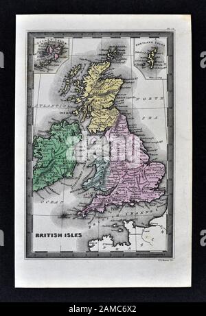 1834 Carey Mappa Isole Britanniche Gran Bretagna Inghilterra Scozia Galles Irlanda Londra Dublino Edimburgo Foto Stock