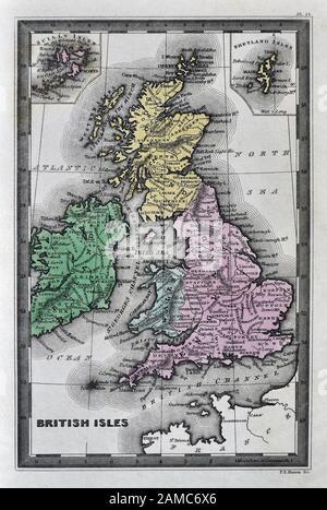 1834 Carey Mappa Isole Britanniche Gran Bretagna Inghilterra Scozia Galles Irlanda Londra Dublino Edimburgo Foto Stock