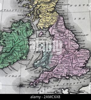 1834 Carey Mappa Isole Britanniche Gran Bretagna Inghilterra Scozia Galles Irlanda Londra Dublino Edimburgo Foto Stock