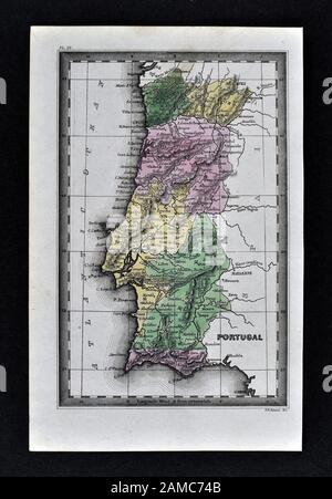1834 Carey Mappa di Portogallo Lisbona Porto Braga Algarve Foto Stock