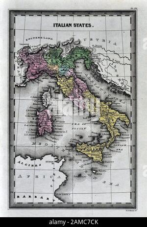 1834 Carey Mappa di Italia Roma Firenze Napoli Venezia Sicilia Foto Stock