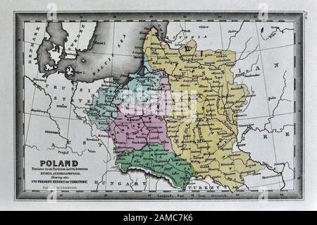 1834 Carey Mappa di Polonia Varsavia Lituania Europa orientale Foto Stock