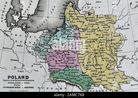 1834 Carey Mappa di Polonia Varsavia Lituania Europa orientale Foto Stock