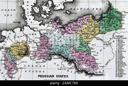 1834 Carey Mappa di Prussia Germania Polonia Berlin Brandenburg Europa Foto Stock
