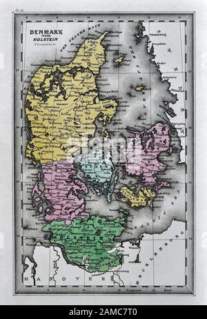 1834 Carey Mappa Danimarca Copenhagen dello Jutland Scandinavia Europa Foto Stock