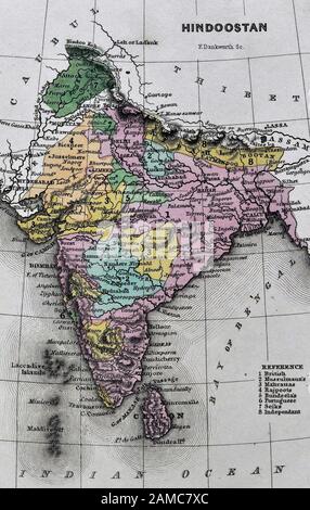 1834 Carey Mappa India Bombay Calcutta Delhi Ceylon Goa Madras Nepal Tibet Foto Stock