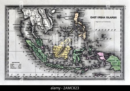 1834 Carey mappa delle Indie orientali comprese Sumatra, Java, Borneo, Nuova Guinea, della Malaysia, di Singapore, di Celebes e le altre isole dell'Arcipelago Foto Stock