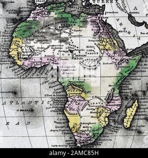 1834 Carey Mappa di Africa continente mostrando Egitto Guinea sud Sudan Cape Colony Madagascar Mozambico e di altri paesi Foto Stock