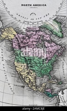 1834 Carey mappa del Nord America che mostra stati Uniti Messico Canada e Russia Alaska Territorio Foto Stock