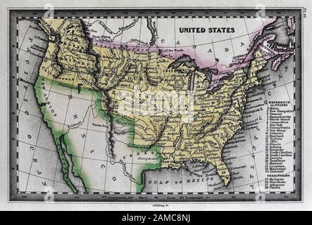 1834 Carey mappa degli Stati Uniti d America e Territori Occidentali Foto Stock