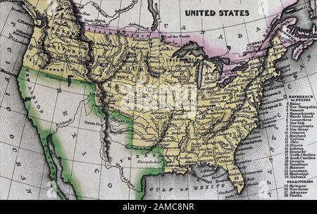 1834 Carey mappa degli Stati Uniti d America e Territori Occidentali Foto Stock