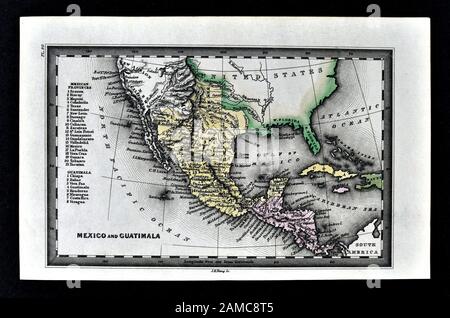 1834 Carey Mappa di Messico e Texas spagnolo California Foto Stock