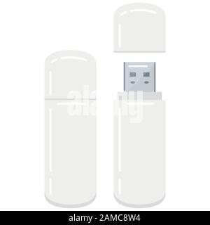 Icona dell'unità flash USB isolata su sfondo bianco in stile piatto. Illustrazione Vettoriale