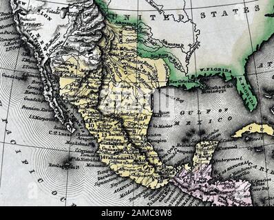 1834 Carey Mappa di Messico e Texas spagnolo California Foto Stock