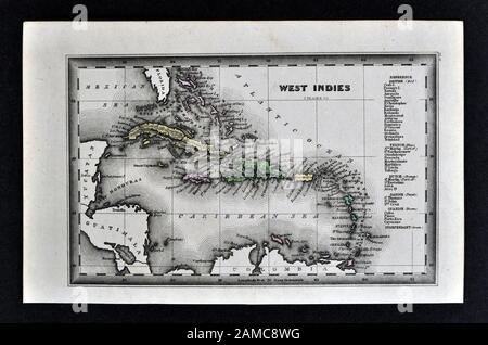 1834 Carey Mappa West Indies Mar dei Caraibi Cuba Giamaica Bahamas isole Antille Foto Stock