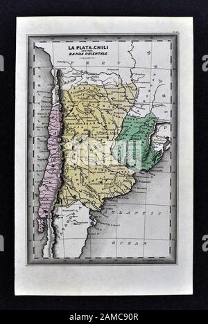 1834 Carey Mappa di Argentina Uruguay Cile Peperoncino Sud America compresi di Buenos Aires e Montevideo Santiago Valparaiso Foto Stock