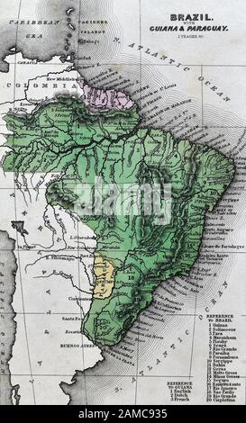 1834 Carey Mappa del Brasile Paraguay Uruguay e Guyana Sud America inclusa Rio de Janeiero e la Giungla Amazzonica Foto Stock