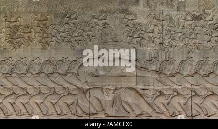 Foto dettagliate dei rilievi nel tempio di Angkor Wat, Cambogia Foto Stock