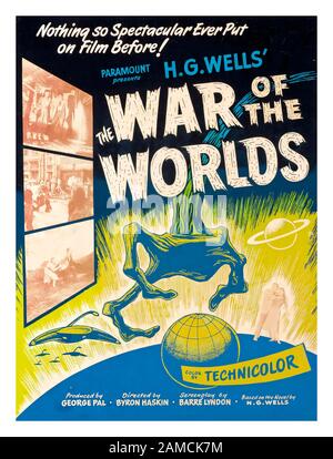 La GUERRA DEI MONDI Film Poster di fantascienza degli anni Cinquanta del Vintage 1950 di HG WELLS 1953, Paramount, Stati Uniti Foto Stock