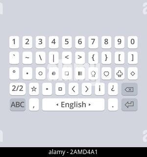 Tastiera vettoriale mobile per smartphone. Set di simboli Illustrazione Vettoriale