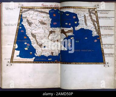 Sesta mappa dell'Asia (penisola araba), in pieno confine d'oro Elencati in De Ricci, Seymour, Censimento dei manoscritti medievali e rinascimentali negli Stati Uniti e in Canada. New York. N.B.: H.W. Wilson, 1935; e Supplement, New York, N.Y.: Società bibliografica d'America, 1962. Proprietà : lo stemma Originale è stato raschiato. Primo proprietario L.B. da armi ora su F.. 1. 1 graffietto. 27 mappe. Su F.1, oro a 10 linee iniziale con vinescoll che si estende fino al confine. Rubric oro. Stemma. le iniziali in oro a 9 righe con vinescoll appaiono alle aperture delle sezioni principali. In tutto ci sono le iniziali in oro a 4 righe su g. Foto Stock