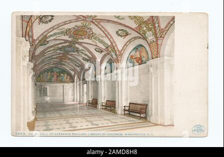 Sala Sud del Padiglione d'ingresso , Biblioteca del Congresso, Washington, D C numero serie Postcard: 5443 1901-1902. Sono incluse occasionali ristampe da 1000 serie; South Hall of Entrance Pavilion , Library of Congress, Washington, D.. Foto Stock