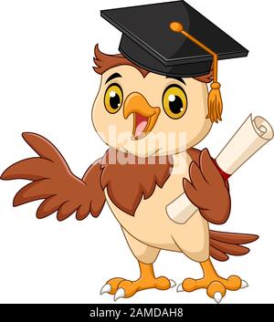 Cartoon owl indossando la laurea di trattenimento tappo diploma Illustrazione Vettoriale