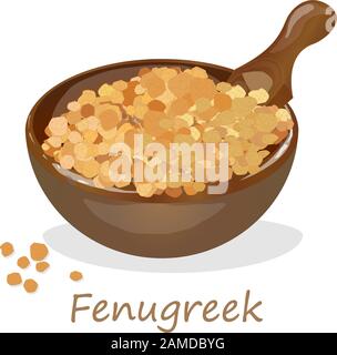 Methi, semi fenugreek immagine vettoriale su sfondo bianco. Immagine isolata. Illustrazione Vettoriale