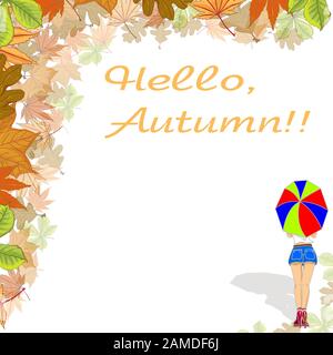 Illustrazione vettoriale della composizione autunnale. Struttura in foglie essiccate colorfull. Autunno, concetto di caduta. Illustrazione Vettoriale