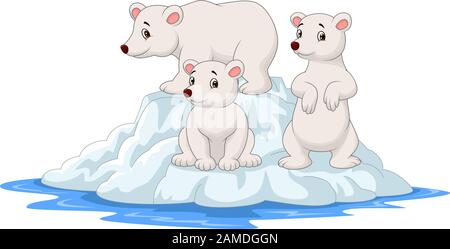 Famiglia di orsi polari cartoon su iceberg Illustrazione Vettoriale
