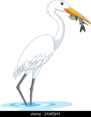 Cartoon stork mangiare un pesce Illustrazione Vettoriale