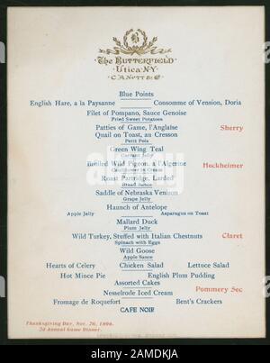 CENA di giorno del Ringraziamento (tenuta da) BUTTERFIELD (at) UTICA, NY (HOTEL) CENA DI GIORNO DEL RINGRAZIAMENTO [tenuta da] BUTTERFIELD [at] UTICA, NY (HOTEL); CENA DI GIORNO DEL RINGRAZIAMENTO [tenuta da] BUTTERFIELD [at] UTICA, NY (HOTEL) Foto Stock