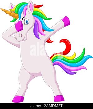 Cute dabbing cavallo unicorno danza cartone animato Illustrazione Vettoriale