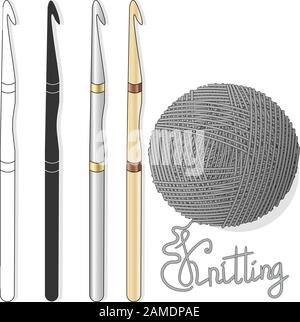 Palla di lana per maglieria e crochet. Immagine vettoriale su sfondo bianco.... Illustrazione Vettoriale