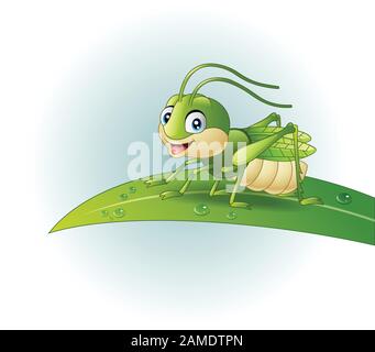 Cartoon grasshopper sulla lamina Illustrazione Vettoriale