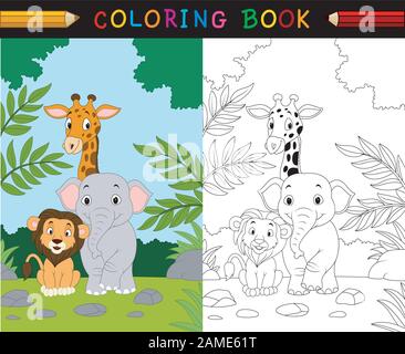 Fumetto safari animale colorazione libro Illustrazione Vettoriale